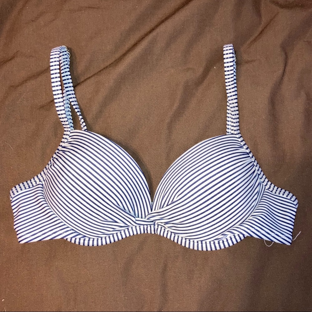 Blue Striped Bikini Top